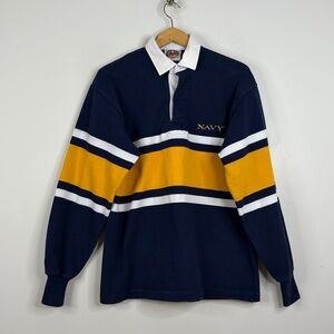 Barbarian Rugby Shirt Mens Medium Navy Blue White Yellow Long Sleeve Polo